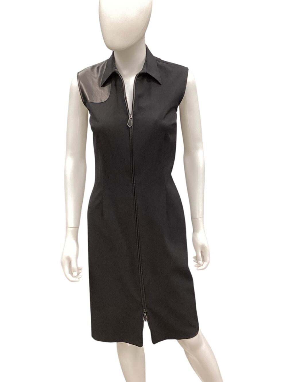 Vintage Ralph Lauren Made in Hong Kong Leather Trim Zip Up Dress